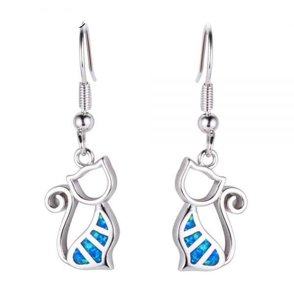 Blue Cat Fire Opal Earings